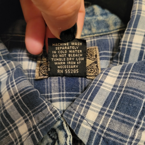 90s/Y2K EXP Jeans short sleeve blue plaid button down shirt | Size L - Picture 4 of 5